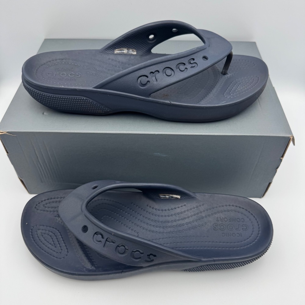 Crocs Baya Flip Flops Navy Blue Mens Size 11 Sandals 205393 Lightweight Comfort